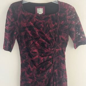 MAEVE Women Dress Wrap Lace Burgundy size 6 Small Florentine neck raglan sleeve